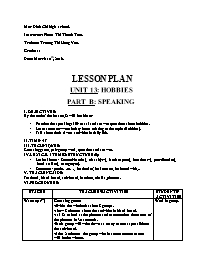 Lesson plan - Unit 13: hobbies - Part B: spea