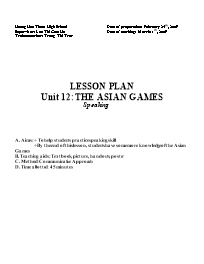 Bài soạn Tiếng Anh 11 - Unit 12: The asian games (speaking)
