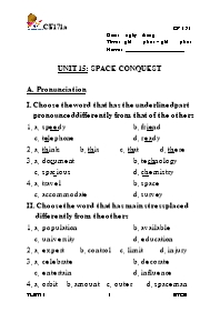 Bài soạn Tiếng Anh lớp 11 - Unit 15: Space conquest