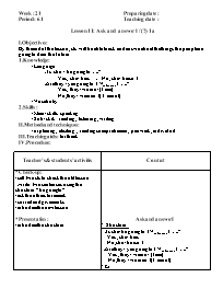 Bài soạn môn học Tiếng Anh lớp 11 - Period 61 - Lesson 11: Ask and answer I / (?) 1a