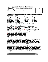 English written test - Grade 11 - Đề số 1
