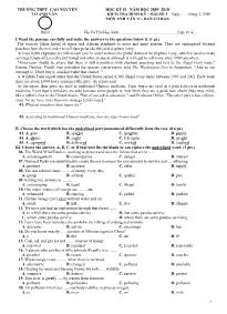 Học kỳ II - Năm học 2009 - 2010 kiểm tra định kỳ - Bài số 1 môn Anh văn 11 - Ban cơ bản