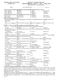 Học kỳ ii - Năm học 2009 - 2010 - kiểm tra định kỳ bài số 1 môn Anh văn 12 - Ban cơ bản