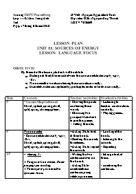 Lesson plan - Unit 11: Sources of energy - Lesson: Language focus
