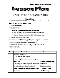 Lesson plan - Unit 12: The asian games - Speaking