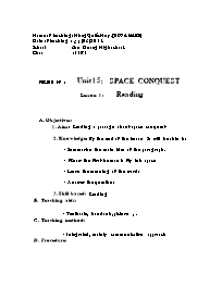 Thiết kế bài dạy môn Tiếng Anh 11 - Period 89 - Unit 15: Space conquest - Lesson 1: Reading