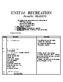 Thiết kế bài dạy môn Tiếng Anh 11 - Unit 14: Recreation - Period 84: Reading