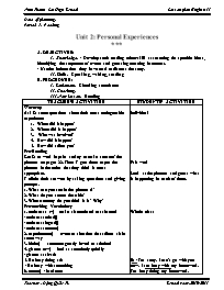 Thiết kế bài dạy Tiếng Anh 11 - Period 7 đến period 11